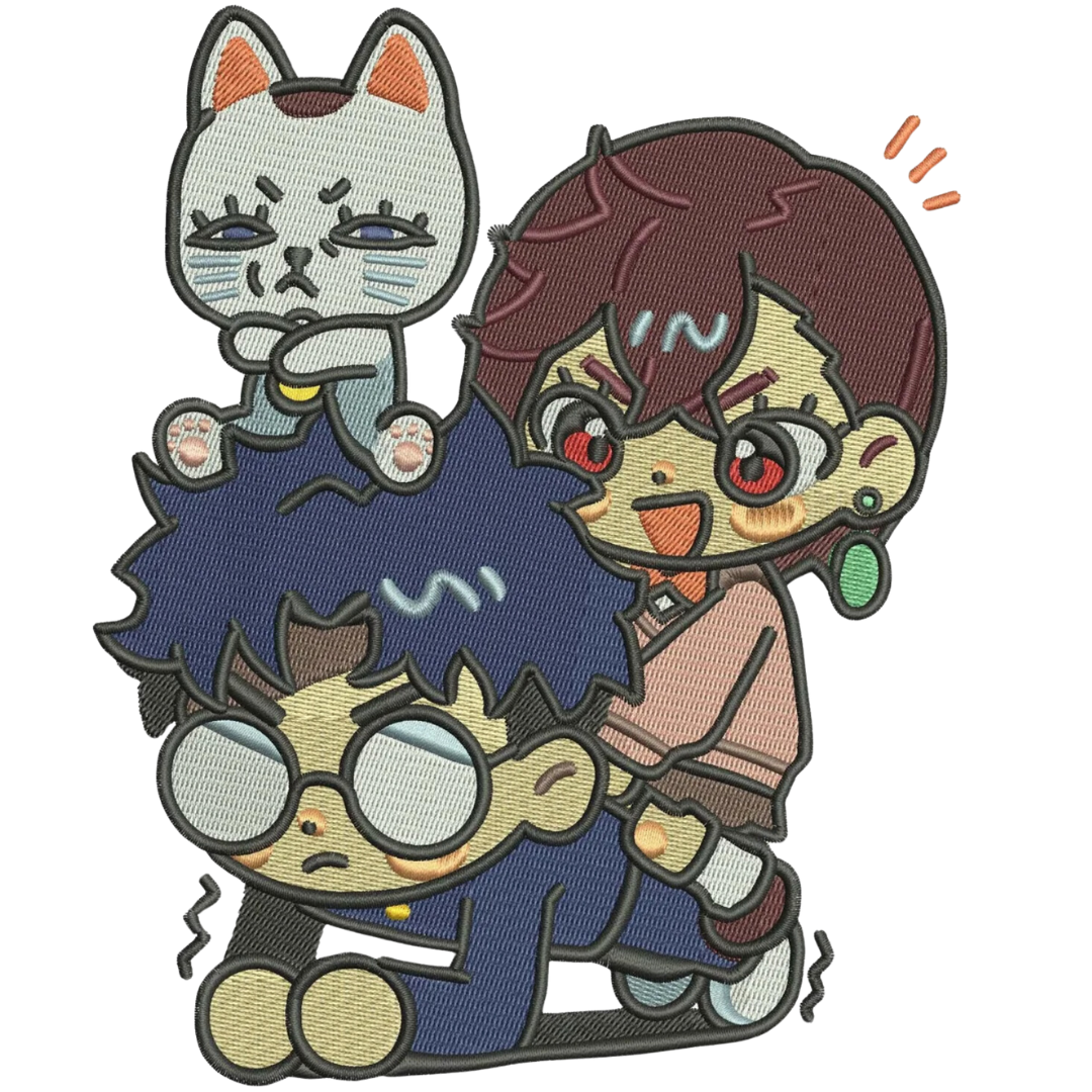 Okarun, Momo and Turbo Granny Cat Chibi Tricou - Dandadan